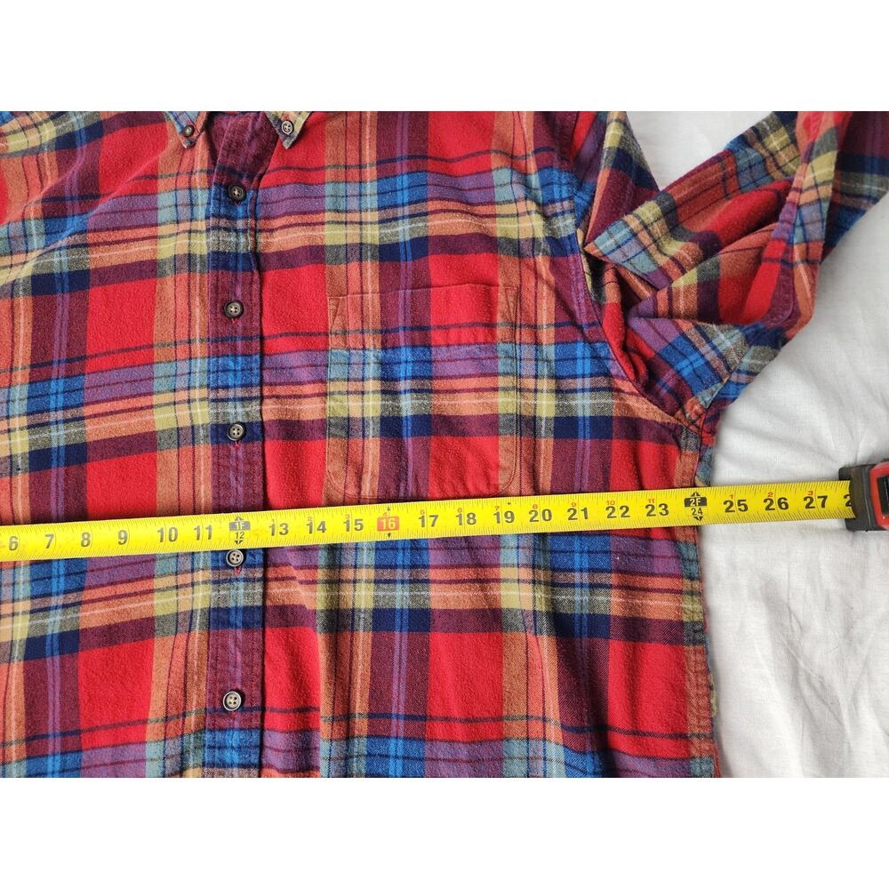 Eddie Bauer L Mens Red Plaid Flannel Shirt 100% Cotton Button Up Long Sleeve - Picture 8 of 9